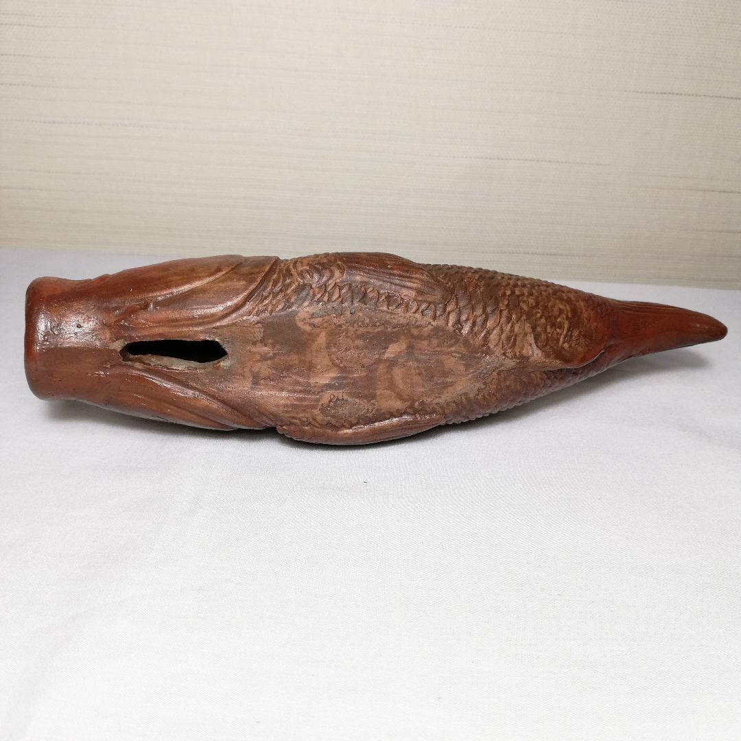 明治時代 備前焼 魚掛け花入 細工物 オブジェ 陶彫 緋襷 花器 工芸品 花瓶