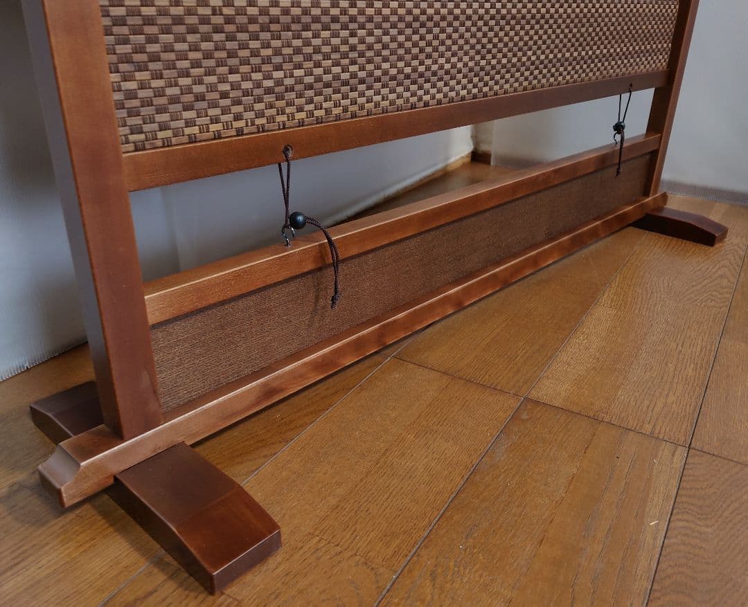 衝立　間仕切り 木製 竹簾パーテーション衝立　枯茶色仕上げフレーム　茶竹①