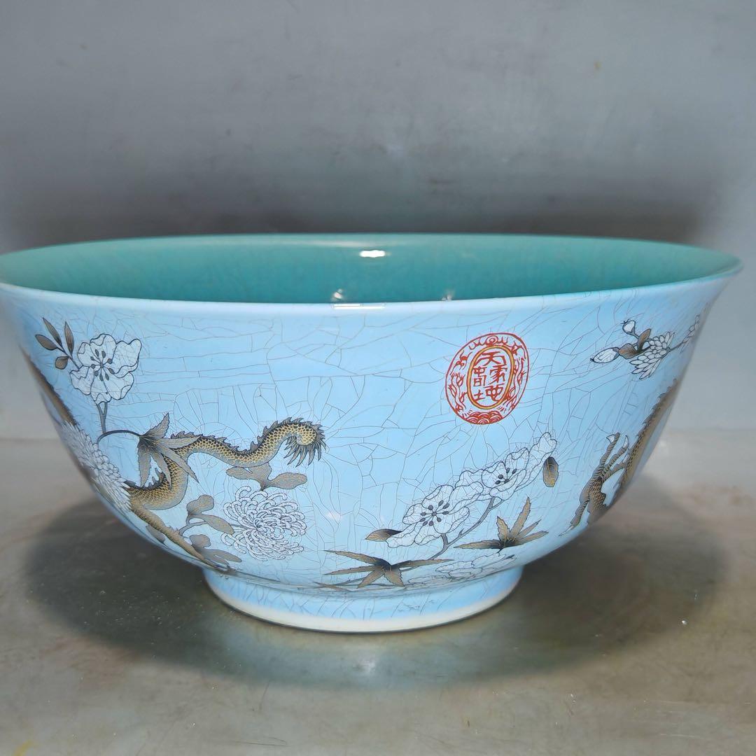 旧家蔵出　時代物　置物　清国時代　龍碗　青花瓷 お皿