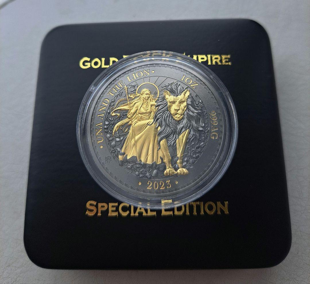 たま 限定500枚ゴールドブラックエンパイア「ウナとライオン」プルーフ銀貨