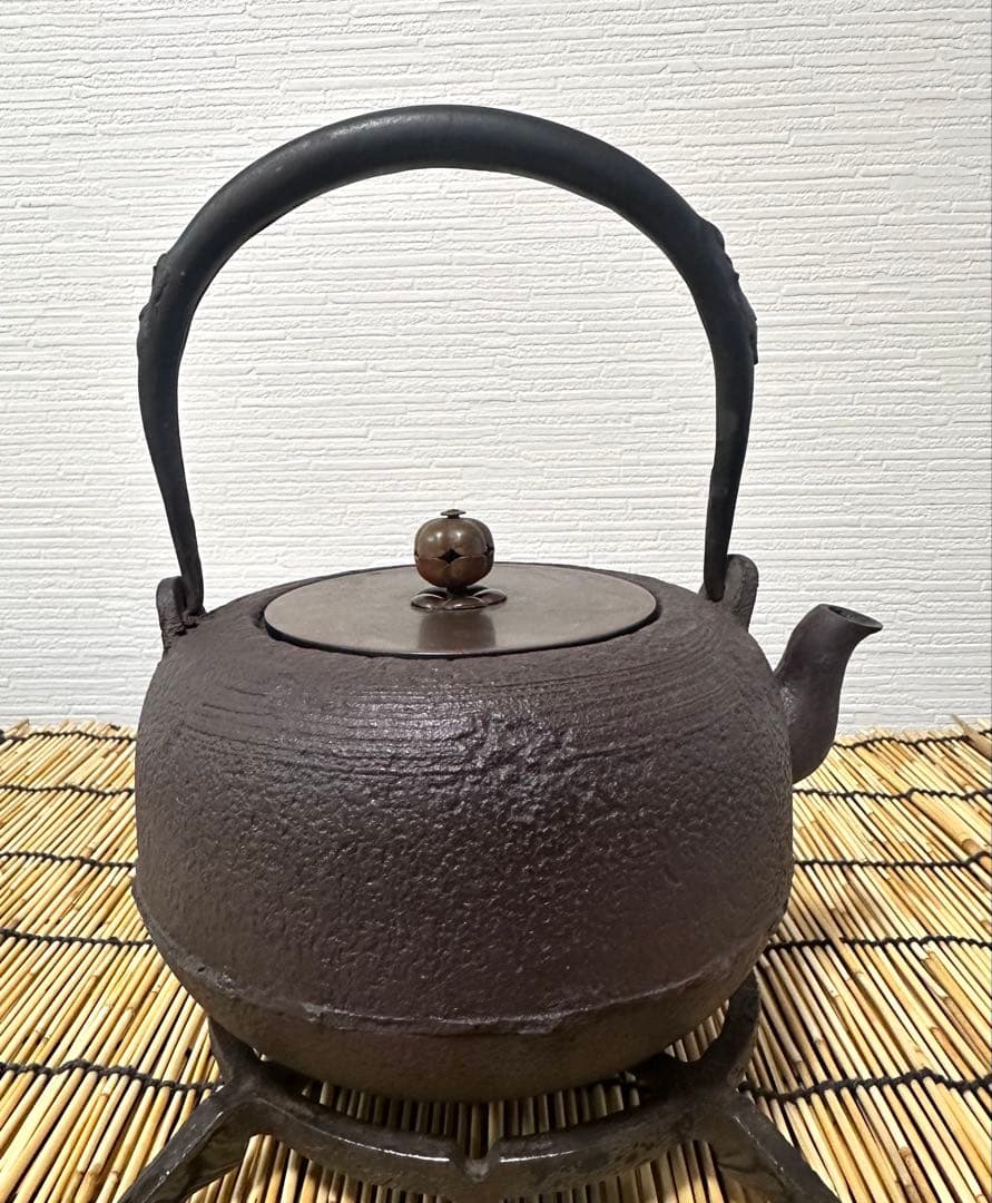 未使用品　山形水沢 釜師造　斑紫銅蓋 袋鉉　南部鉄瓶　南部鉄器　鉄瓶　調理後器具