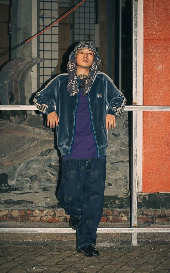 Needles ネイビー 花柄 ヒザデルパンツ