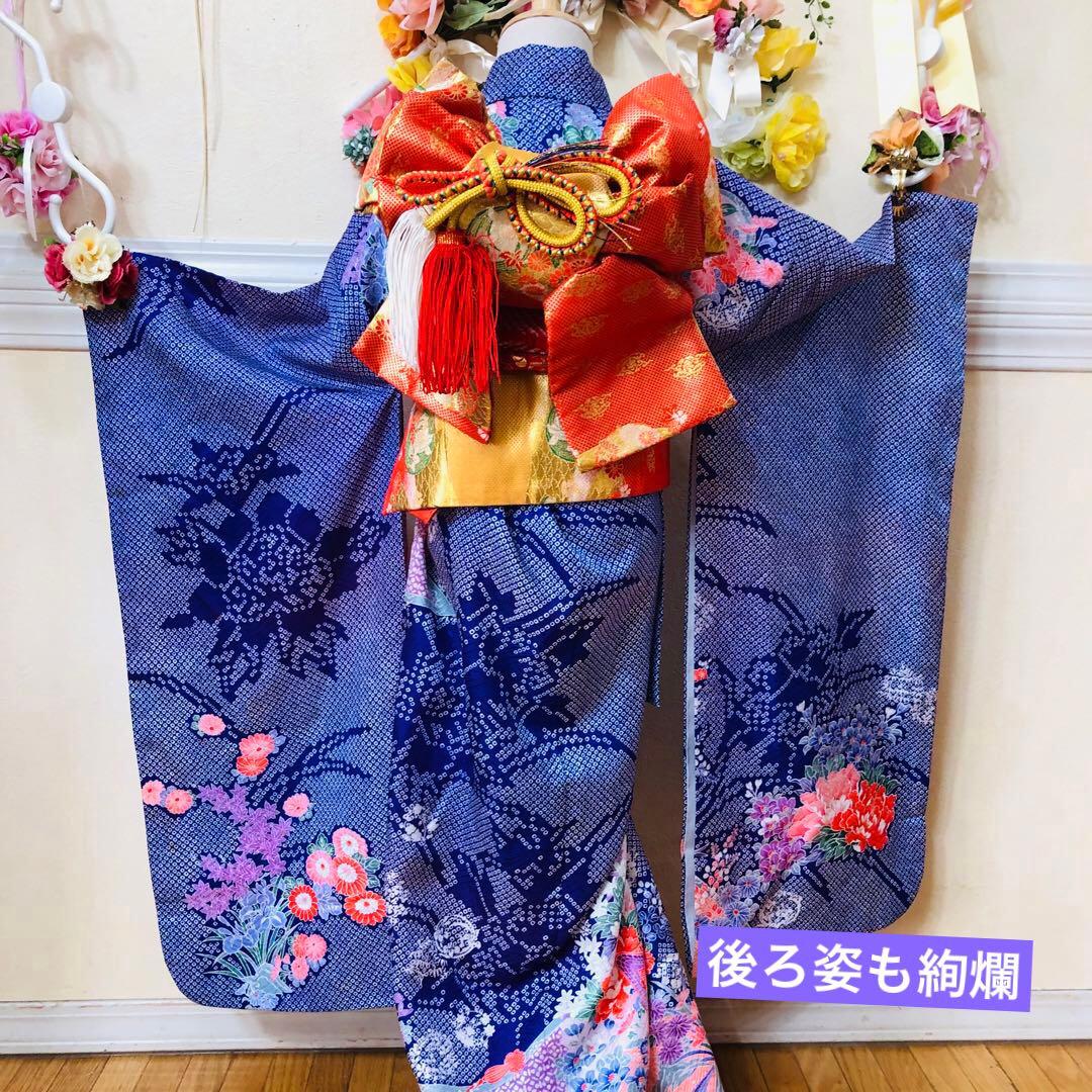 七五三7歳‼️豪華絞り柄風御所車牡丹花々金糸刺繍煌びやか全てついてる完全フルセット
