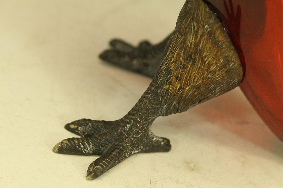 16世紀 フランス 赤ガラス 鷲 酒瓶高23.5cmアンティーク (RC975)