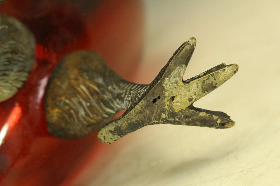 16世紀 フランス 赤ガラス 鷲 酒瓶高23.5cmアンティーク (RC975)