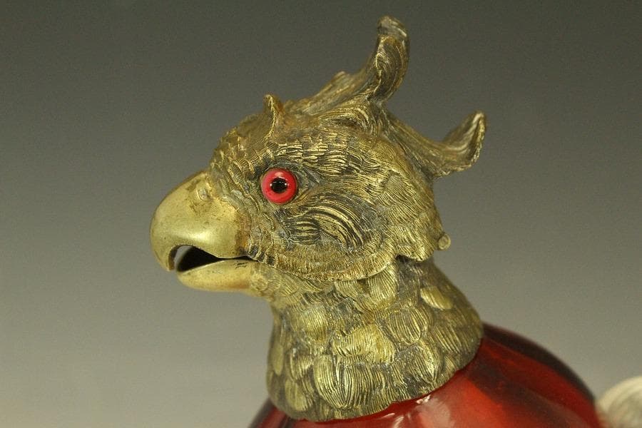 16世紀 フランス 赤ガラス 鷲 酒瓶高23.5cmアンティーク (RC975)