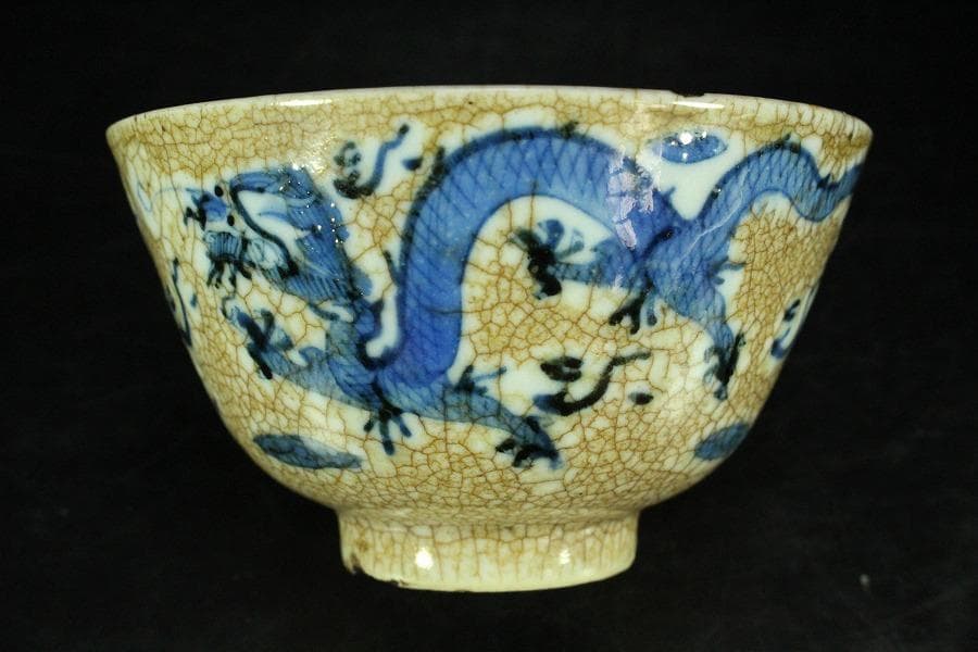 中国美術 龍紋 碗 時代物(K-YC452)