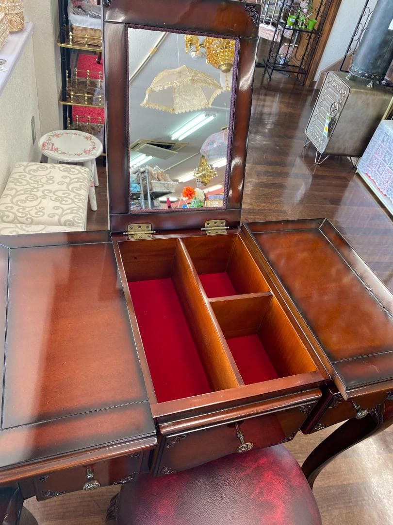 ミラーを閉じるとデスクになる 高級 ドレッサーデスク スリムドレッサー デスク