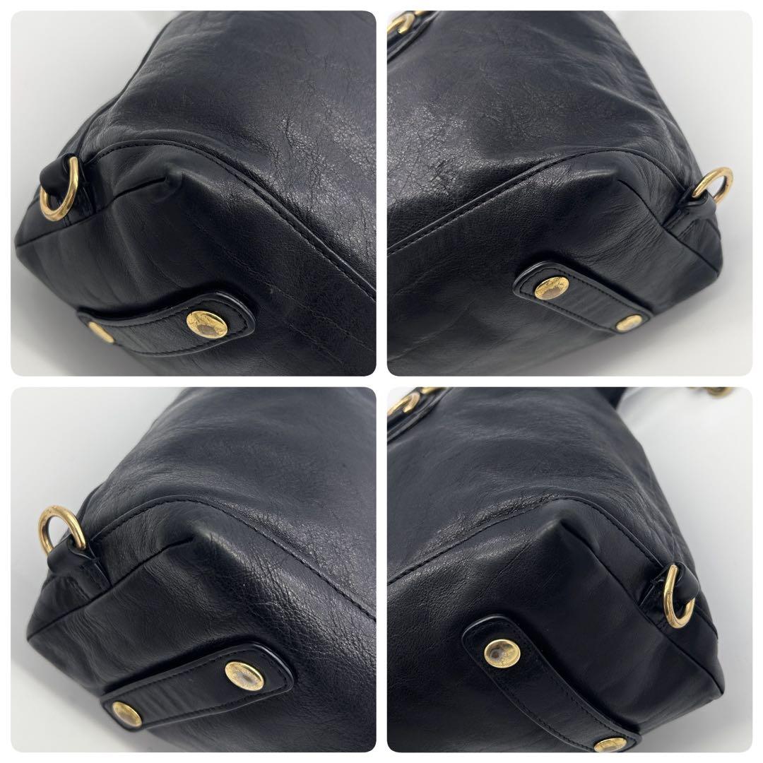 A978 美品 コーチ シボ革 レザー 2way ハンド ワンショル 黒 金具G