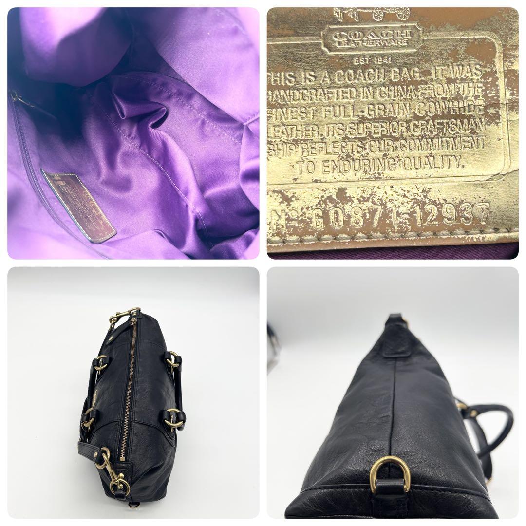 A978 美品 コーチ シボ革 レザー 2way ハンド ワンショル 黒 金具G