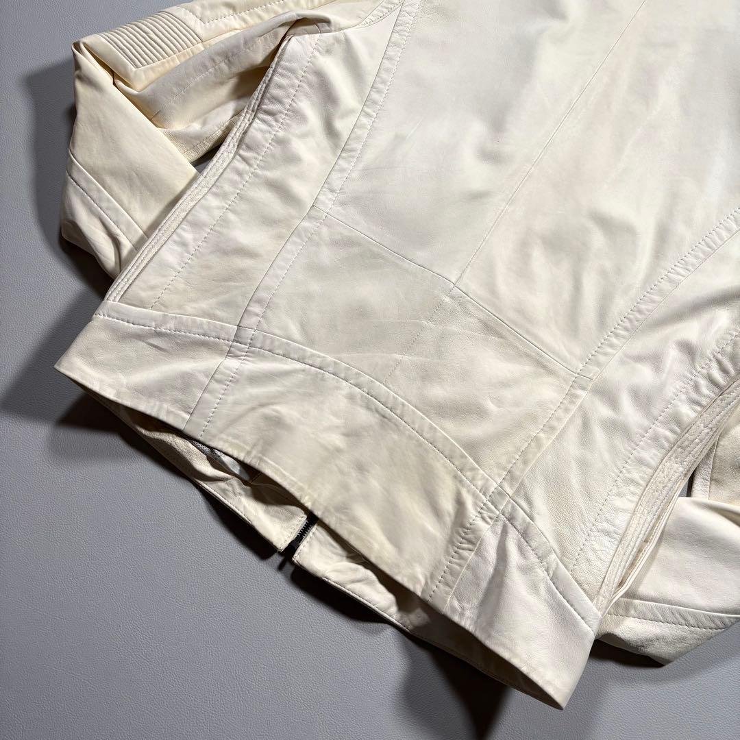 XXL相当 ヒューゴボス ラムレザー ライダースジャケット レザージャケット 白