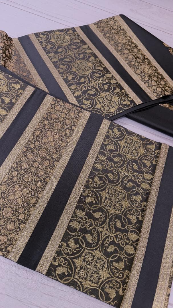 帯３箔清兵衛　草木染　正倉院間道裂織　袋帯　グレー系　未使用品　長さ４３８ｃｍ