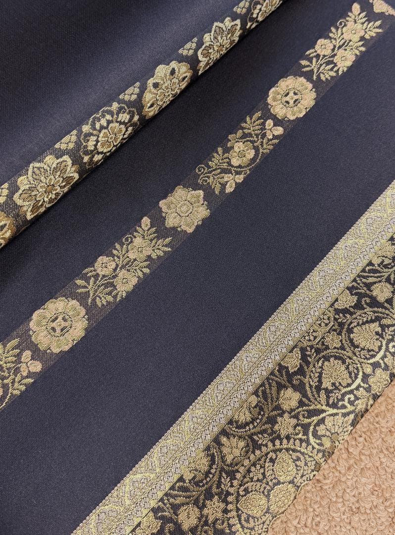 帯３箔清兵衛　草木染　正倉院間道裂織　袋帯　グレー系　未使用品　長さ４３８ｃｍ