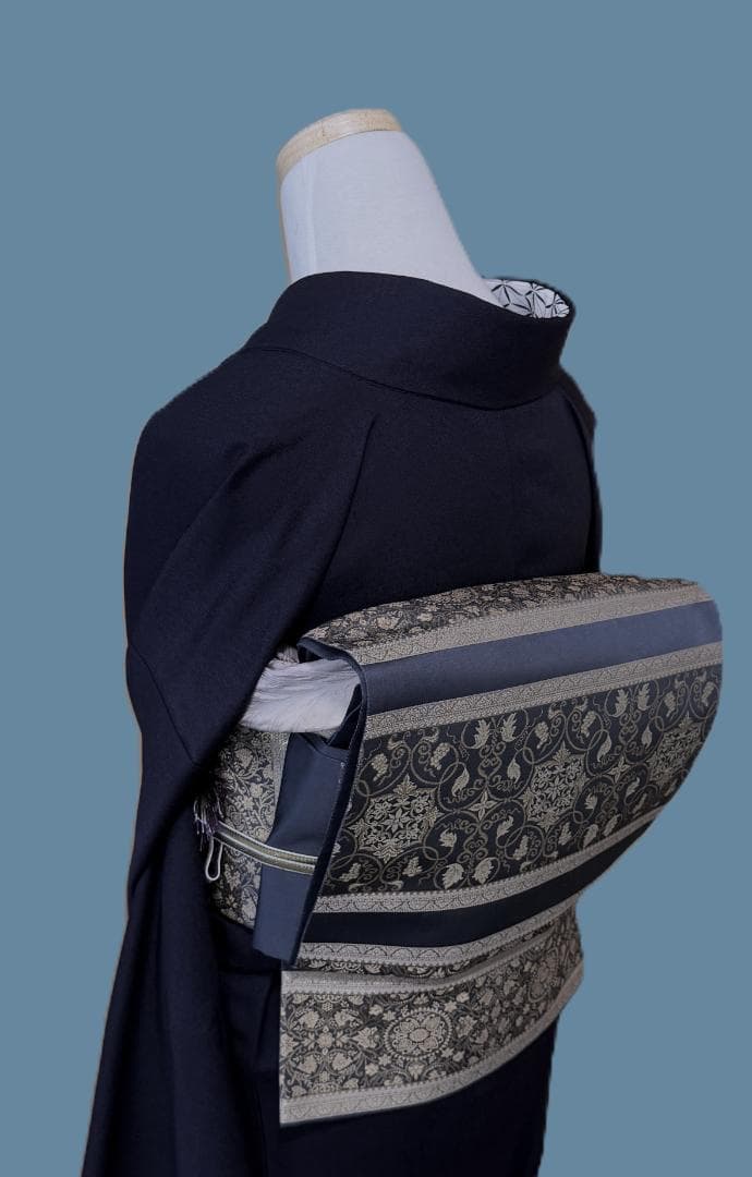 帯３箔清兵衛　草木染　正倉院間道裂織　袋帯　グレー系　未使用品　長さ４３８ｃｍ