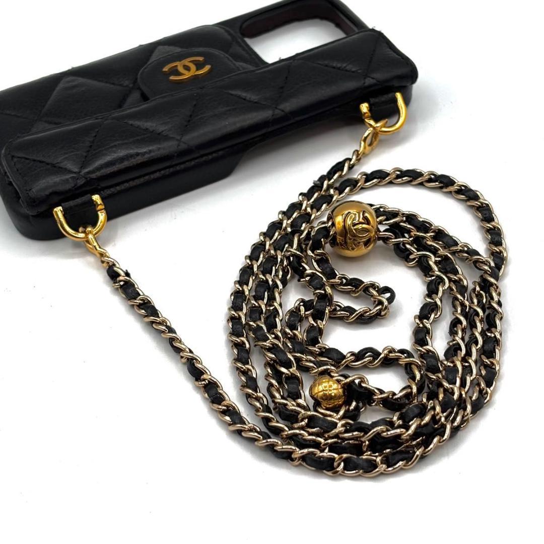 美品 シャネル iPhone14Pro スマホケース キャビアスキン マトラッセ