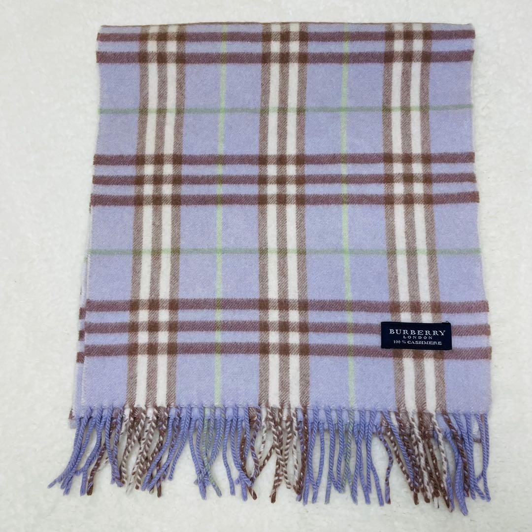 BURBERRY バーバリーロンドン カシミヤ マフラー チェック パープル
