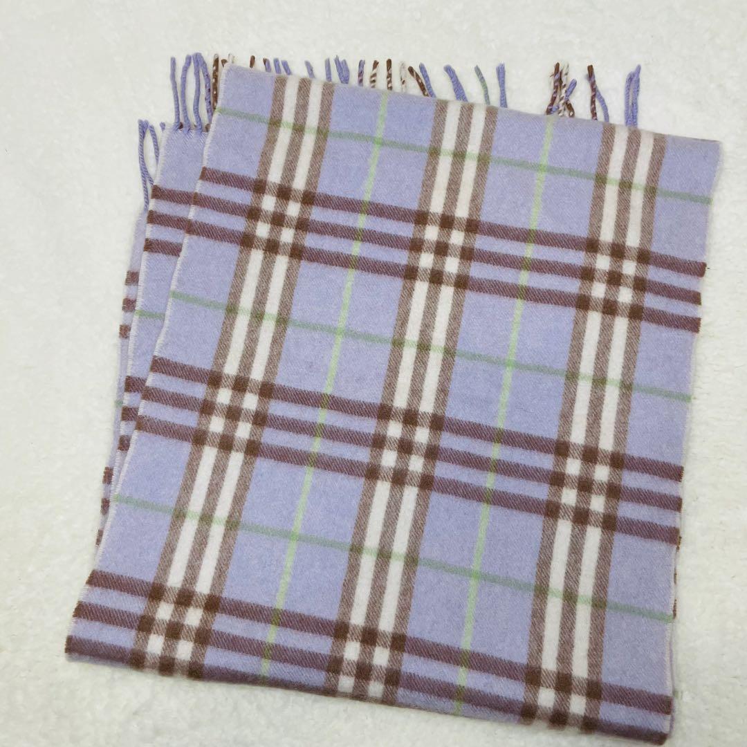 BURBERRY バーバリーロンドン カシミヤ マフラー チェック パープル