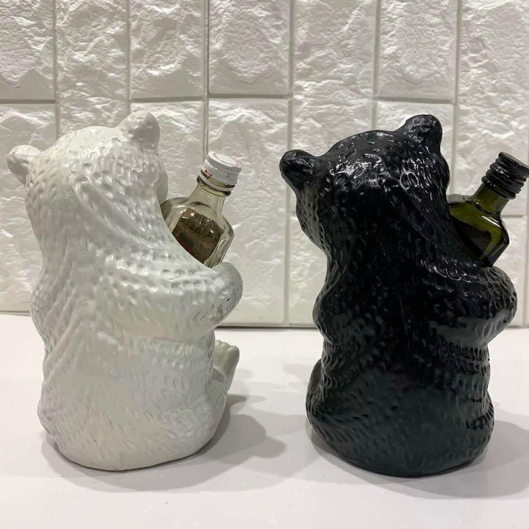 ニッカウヰスキー 抱き熊 木彫り風 陶器　置物 昭和　ブラックニッカ　白黒セット