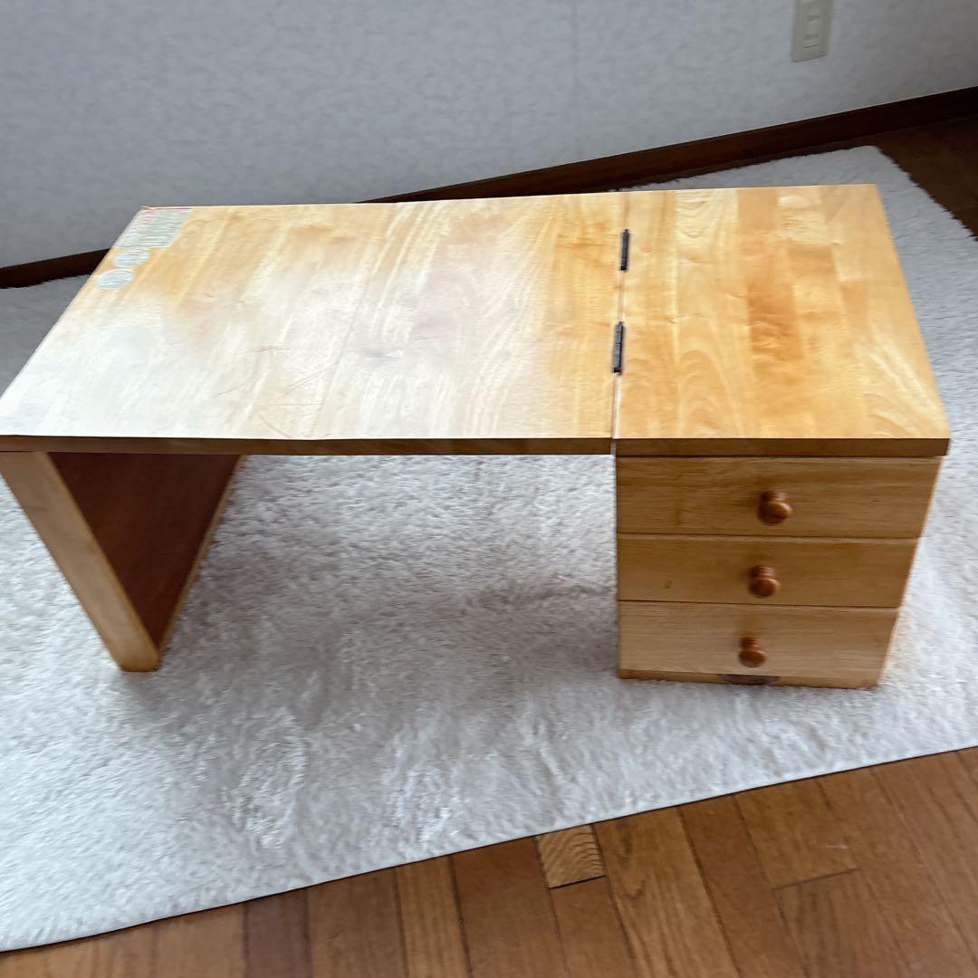 折り畳み】文机　机　座卓　作業台　花台　木製　ナチュラル 引き出し付き