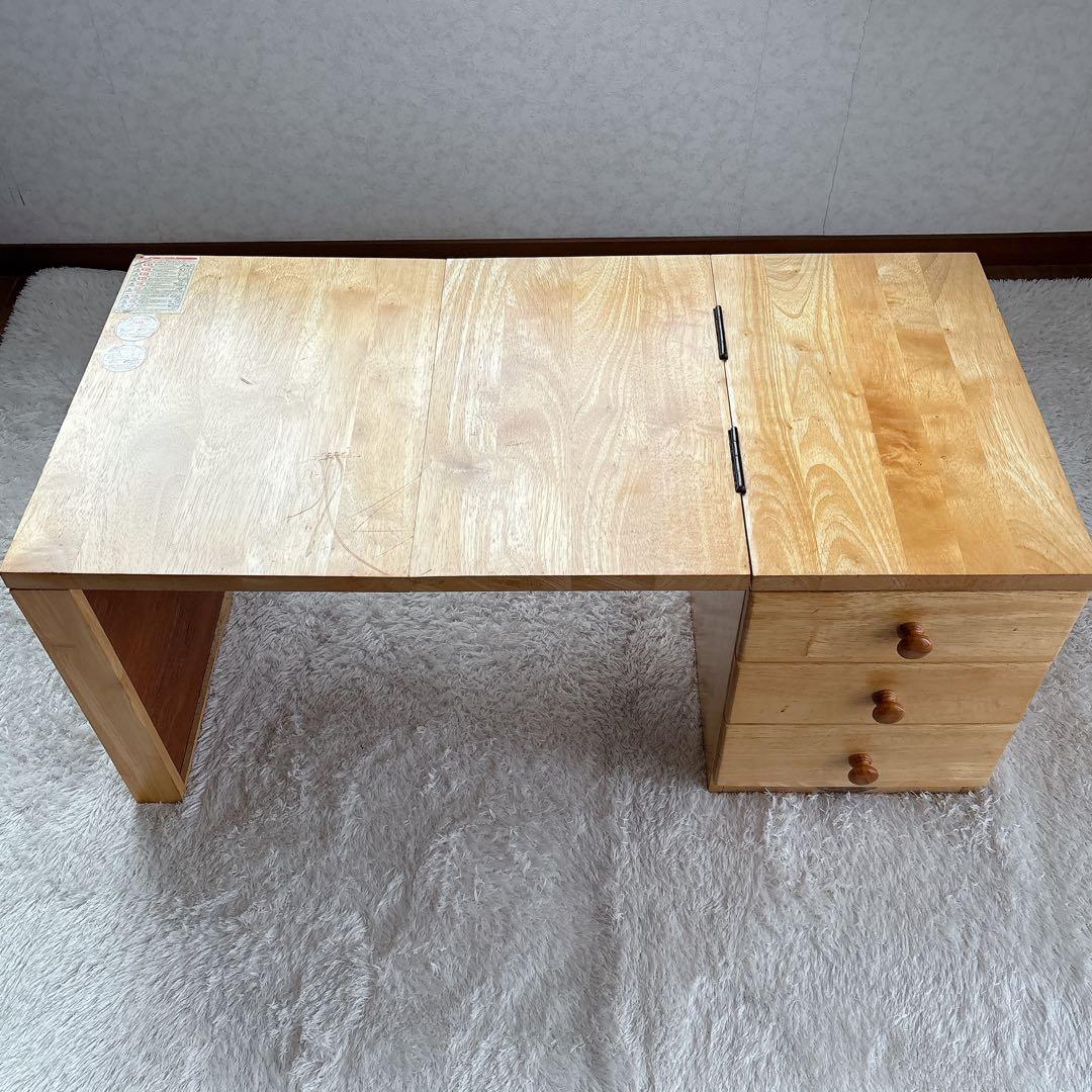 折り畳み】文机　机　座卓　作業台　花台　木製　ナチュラル 引き出し付き