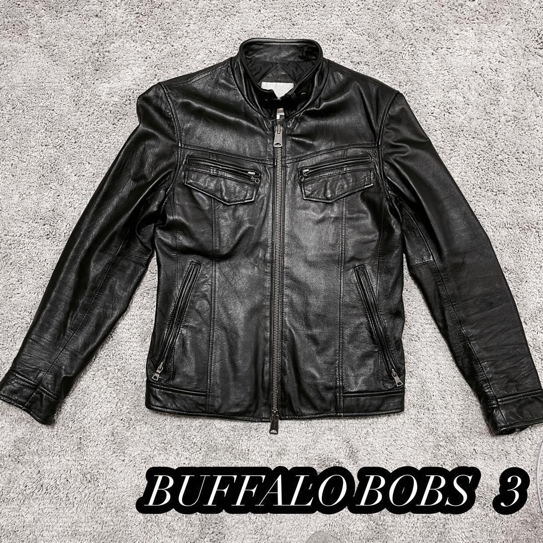 【BUFFALOBOBS】ブラックレザー シングルライダース　羊革　サイズ3