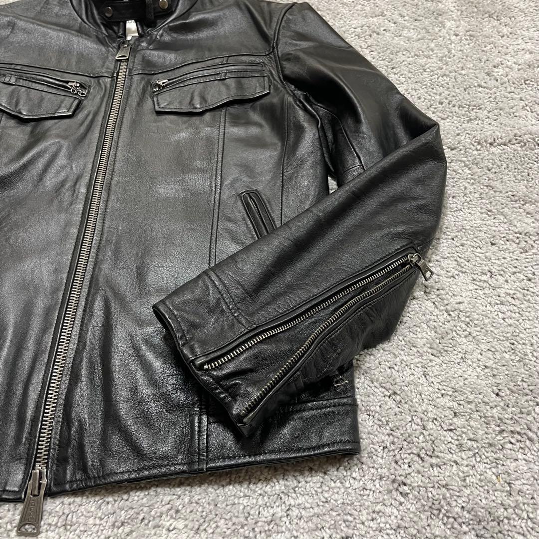 【BUFFALOBOBS】ブラックレザー シングルライダース　羊革　サイズ3