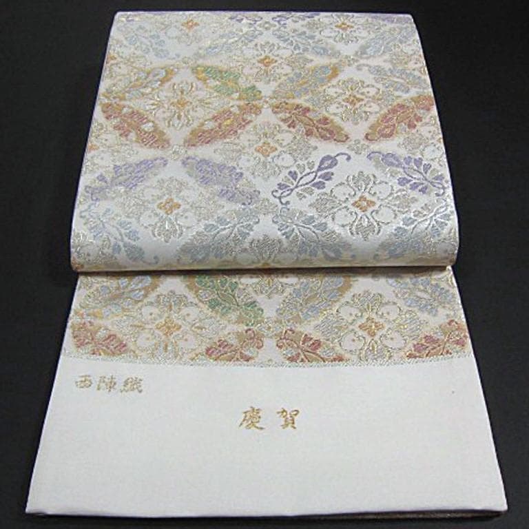 新品　フォーマルなお席に　西陣織六通柄袋帯『綿芯御仕立付』白