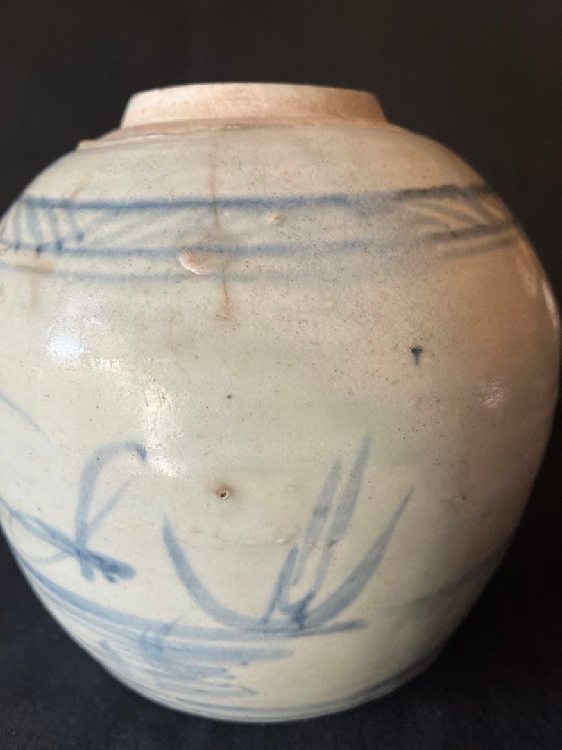 中国明代 豪快な絵付けの壺。 まさに民藝の極致 流れる絵付け