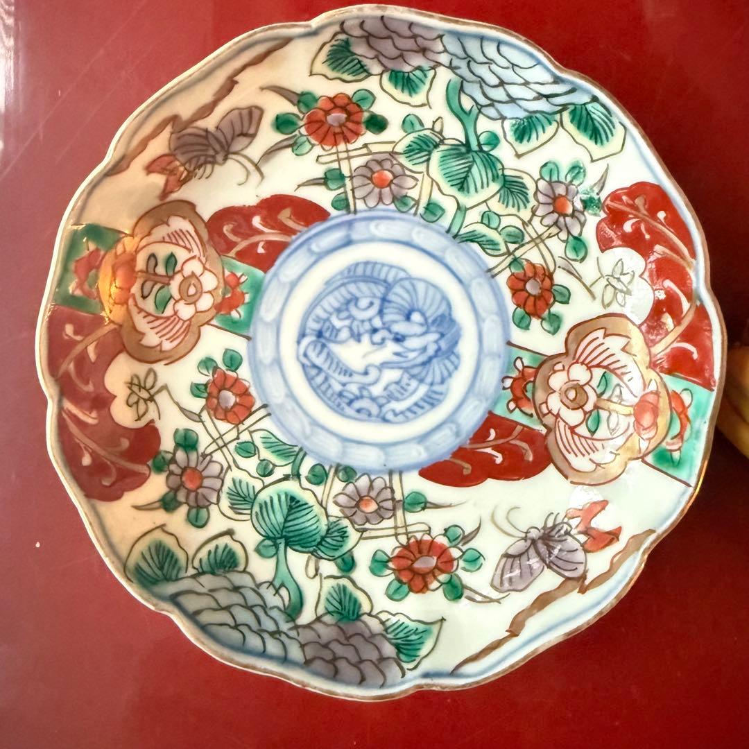 2171様感謝‼️大正頃の伊万里上手錦Dragon❌あじさい桐に蝶蜂7寸皿2客