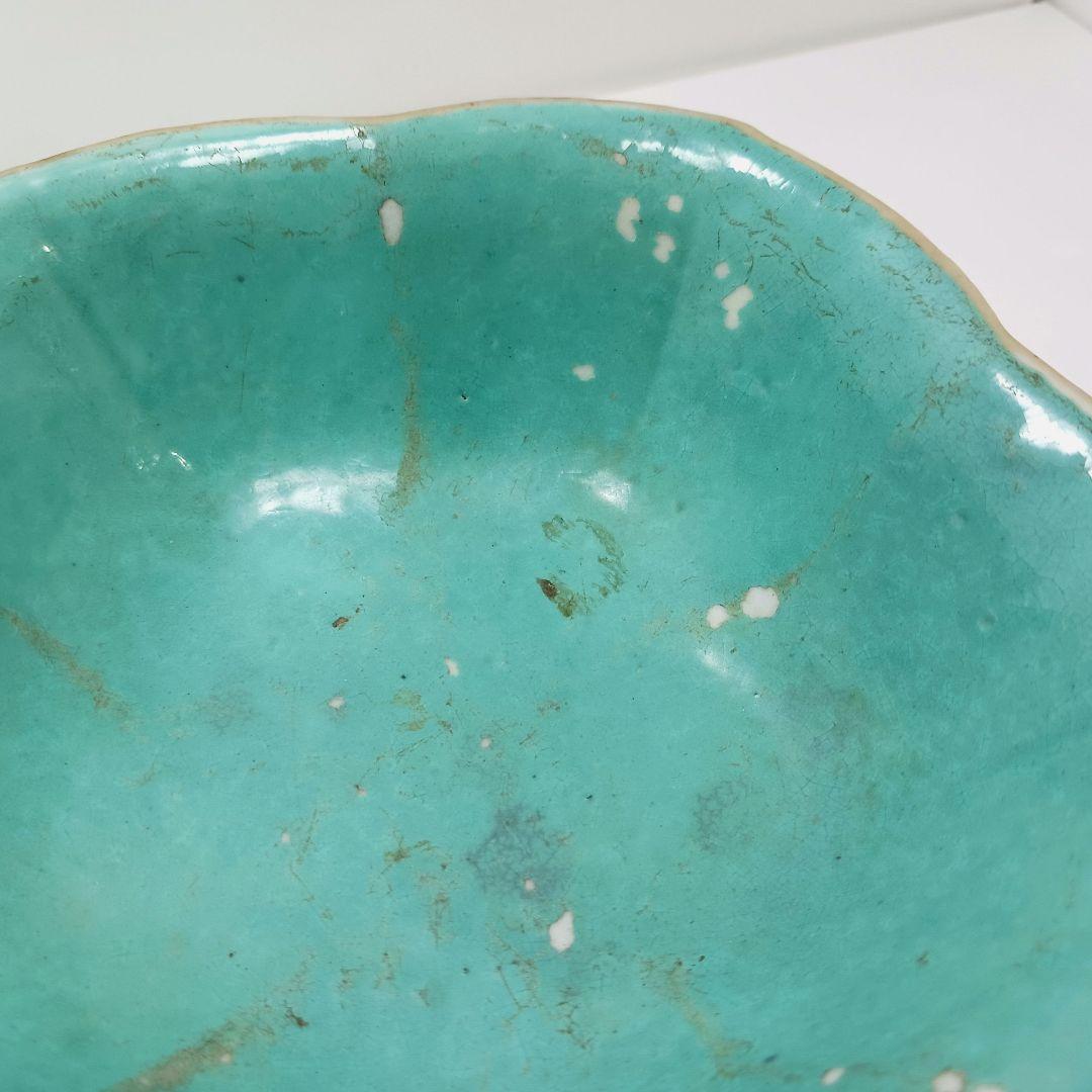 Y2375 中国 手彩 六角粉彩中鉢 在銘印有　く