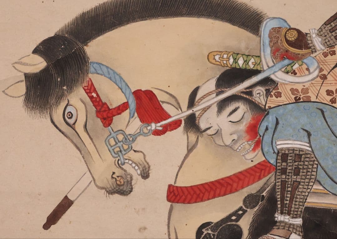 【模写】日本画 前田利家桶狭間凱旋画 清秀謹摸 紙本 掛軸 武者 MB156