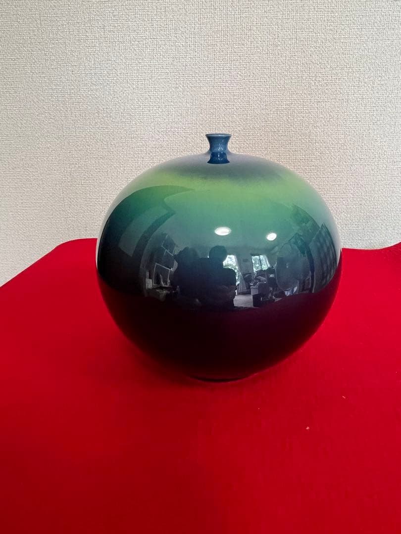 人間国宝 三代 徳田八十吉（正彦銘）碧明釉 壺 管理T272