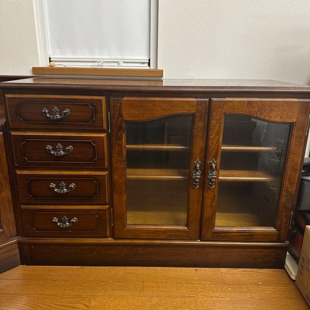 カリモク 木製キャビネット ガラス扉付き 4引き出し