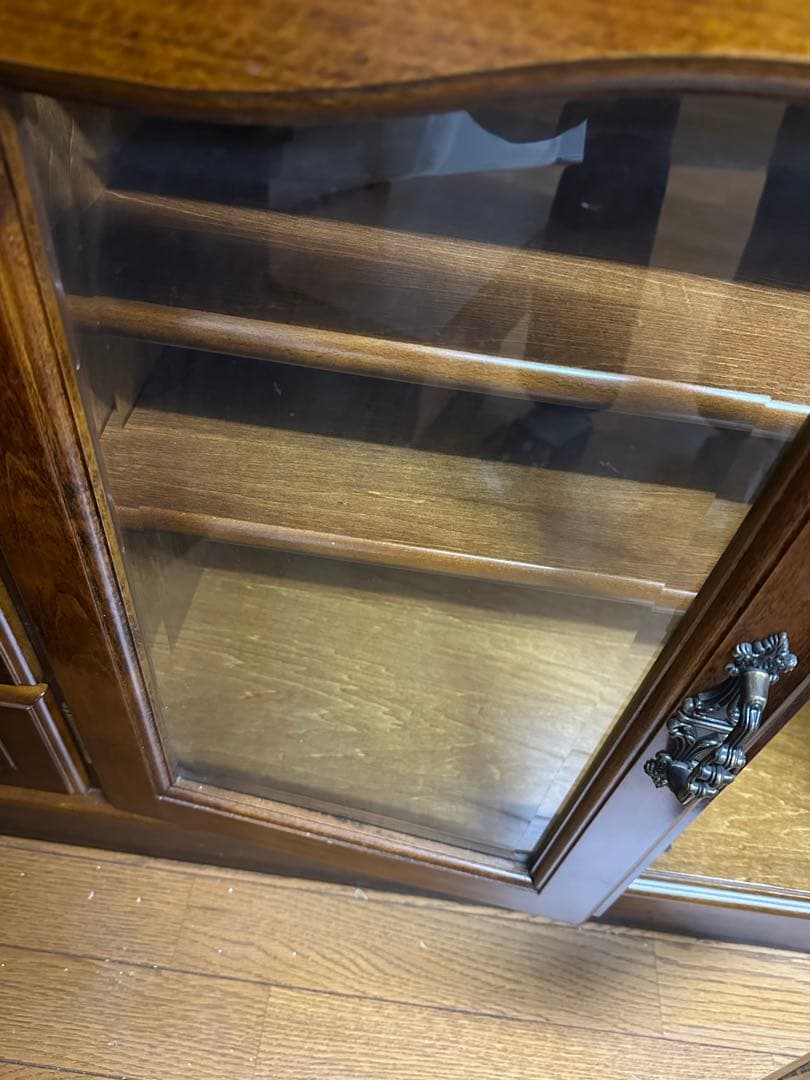 カリモク 木製キャビネット ガラス扉付き 4引き出し