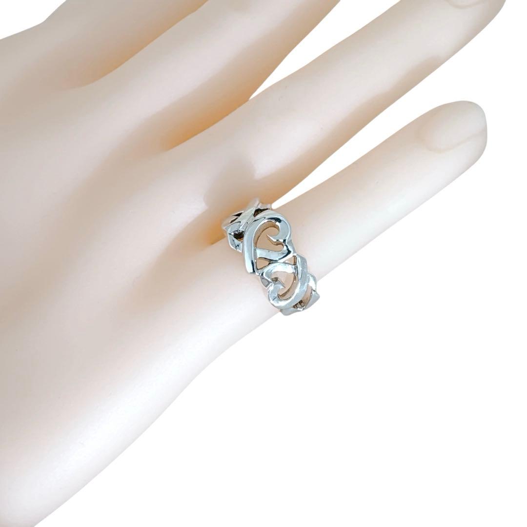 【光沢艶感仕上げ】ティファニー トリプルラビングハート シルバー リング 7号