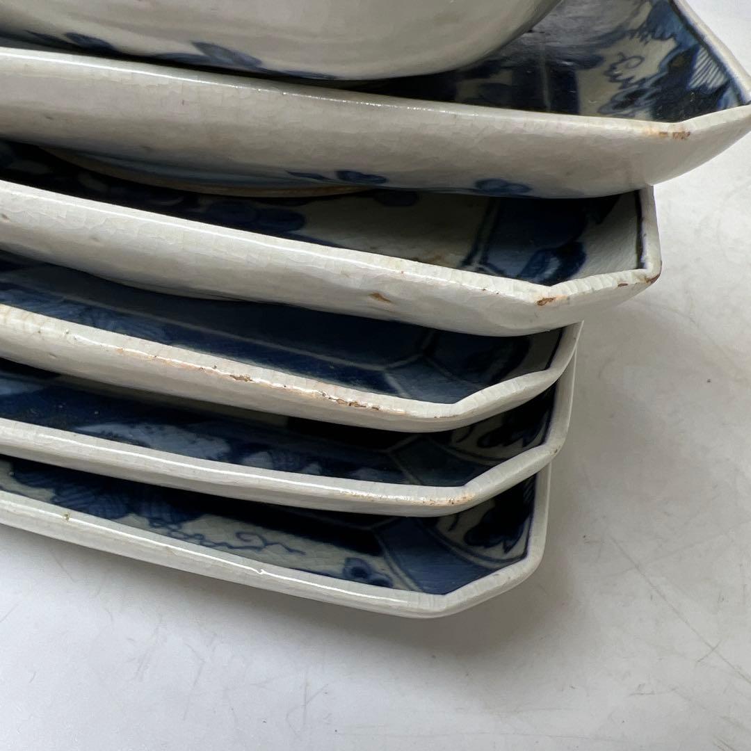 江戸後期　古伊万里　染付角皿12枚　幅約14~14.5㎝　東Y7-0717①