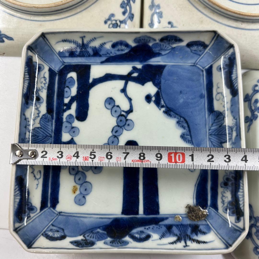 江戸後期　古伊万里　染付角皿12枚　幅約14~14.5㎝　東Y7-0717①