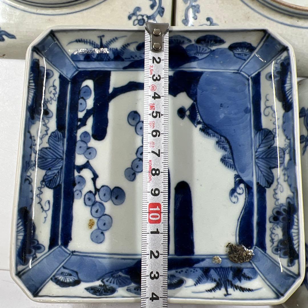 江戸後期　古伊万里　染付角皿12枚　幅約14~14.5㎝　東Y7-0717①