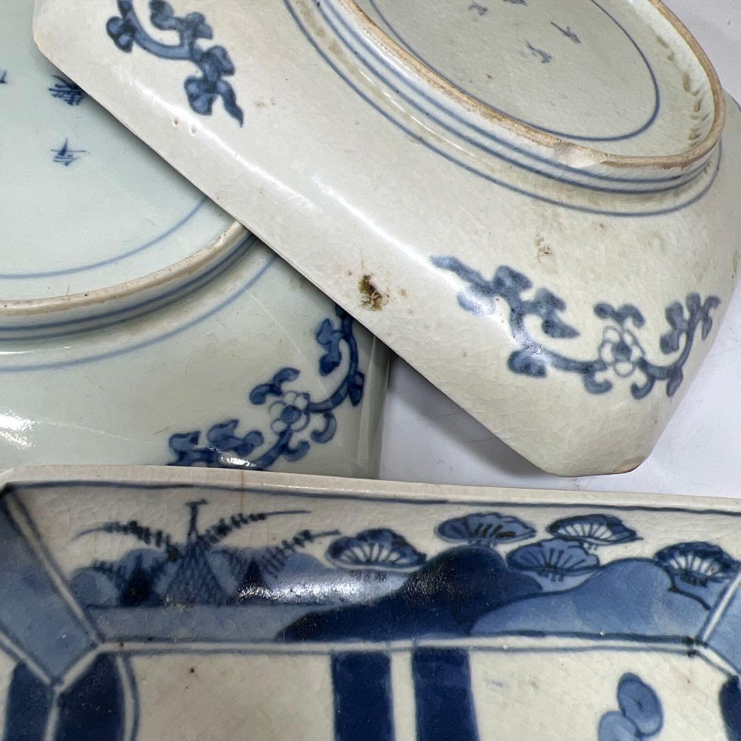 江戸後期　古伊万里　染付角皿12枚　幅約14~14.5㎝　東Y7-0717①