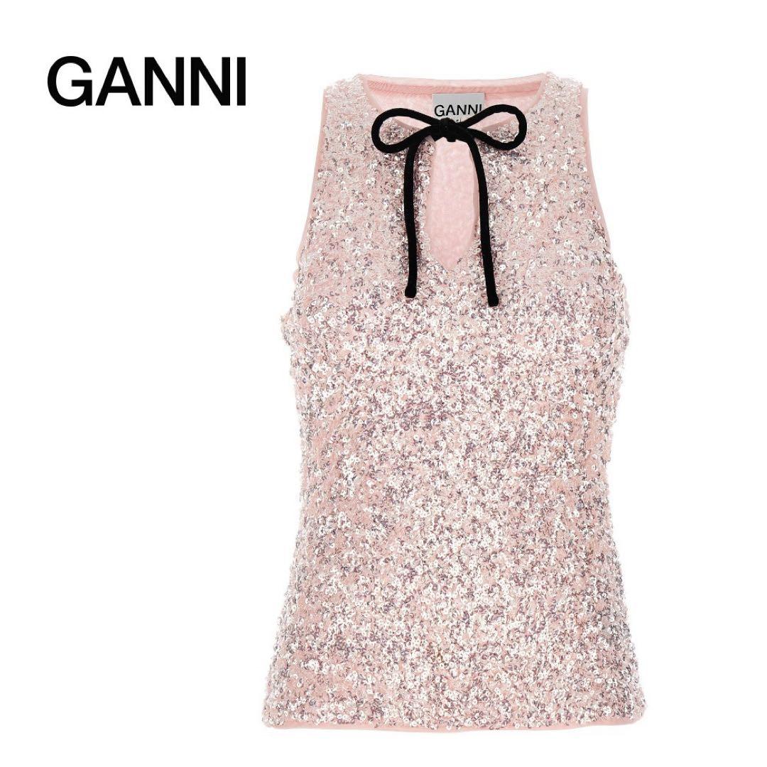GANNI スパンコールタンクトップ ピンク