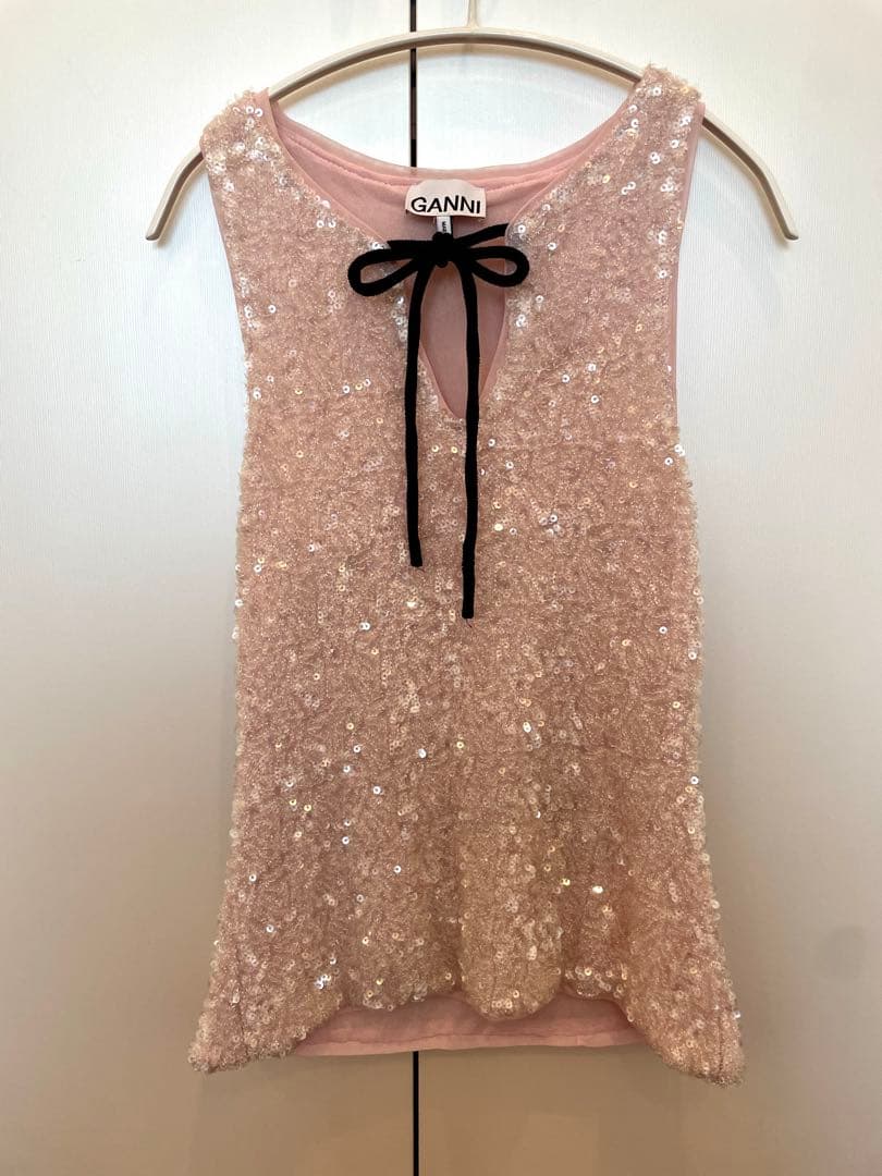 GANNI スパンコールタンクトップ ピンク