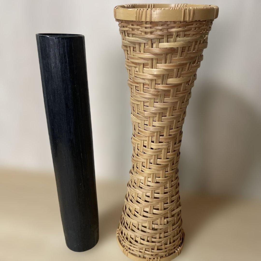 竹製細長い筒型花器花入杵籠円能斉好茶道具茶道古物花器一輪挿し. 竹宝斋Ln234