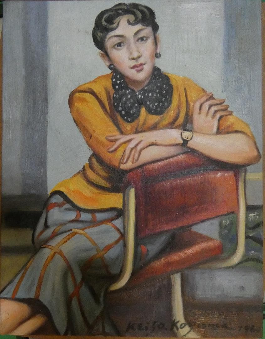 絵画　 油彩　小山敬三「婦人像」サイン　F6サイズ　額装済み 肉筆手描き