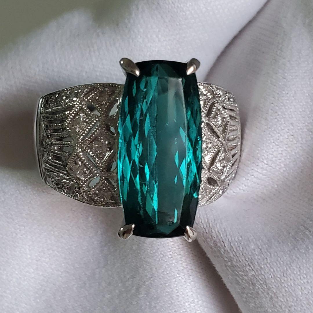 天然インディゴライトトルマリン3.82ct/D0.26プラチナリング鑑別書付