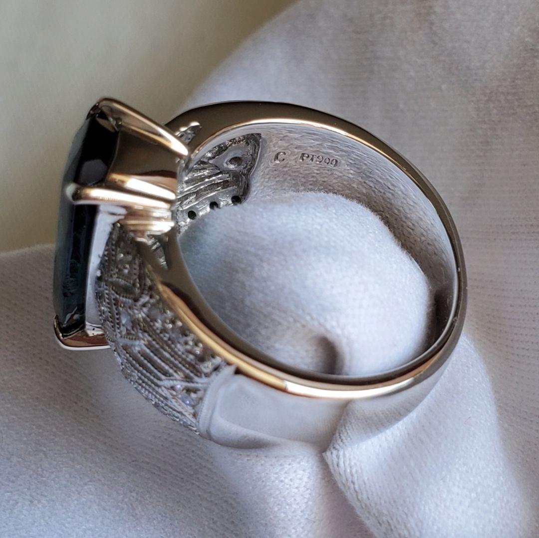 天然インディゴライトトルマリン3.82ct/D0.26プラチナリング鑑別書付