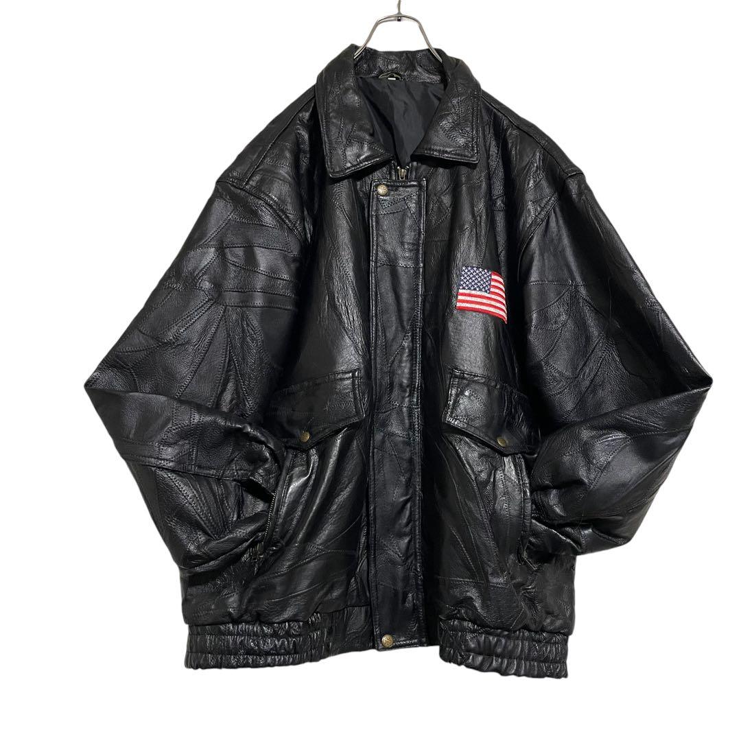 【大きいサイズ×刺繍】本革 リアルレザーシングルライダースジャケット 黒 3L