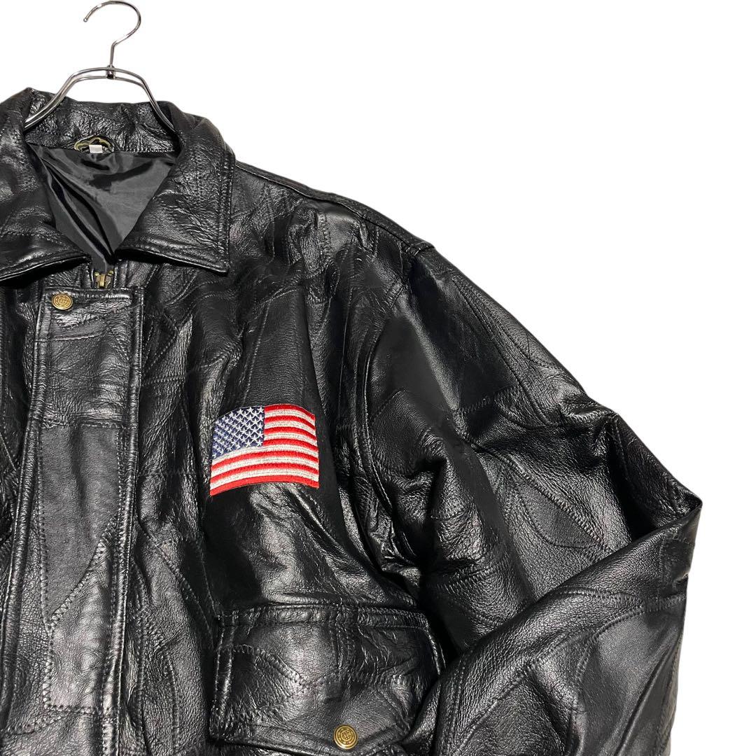 【大きいサイズ×刺繍】本革 リアルレザーシングルライダースジャケット 黒 3L