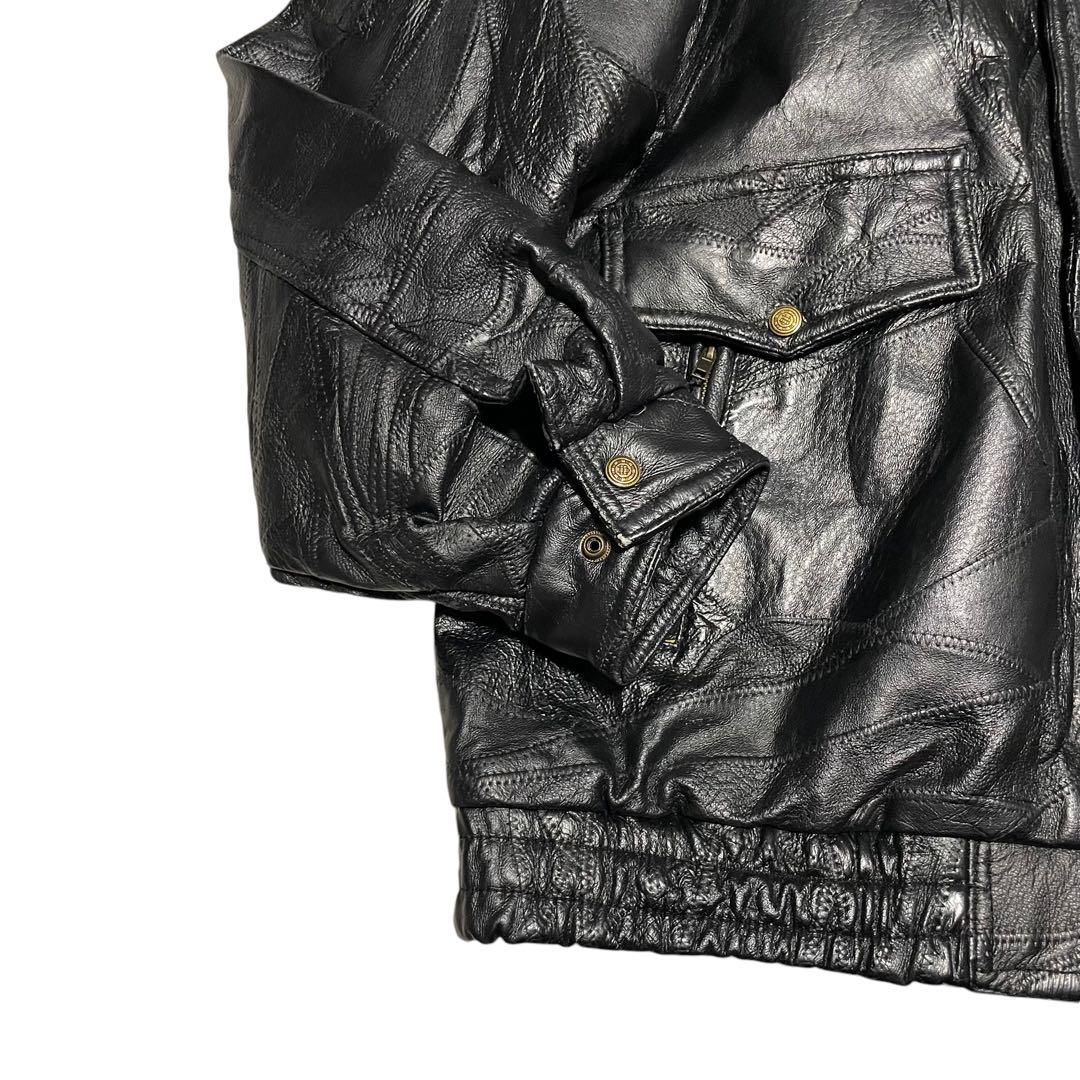 【大きいサイズ×刺繍】本革 リアルレザーシングルライダースジャケット 黒 3L