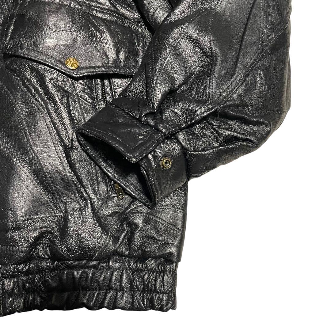 【大きいサイズ×刺繍】本革 リアルレザーシングルライダースジャケット 黒 3L