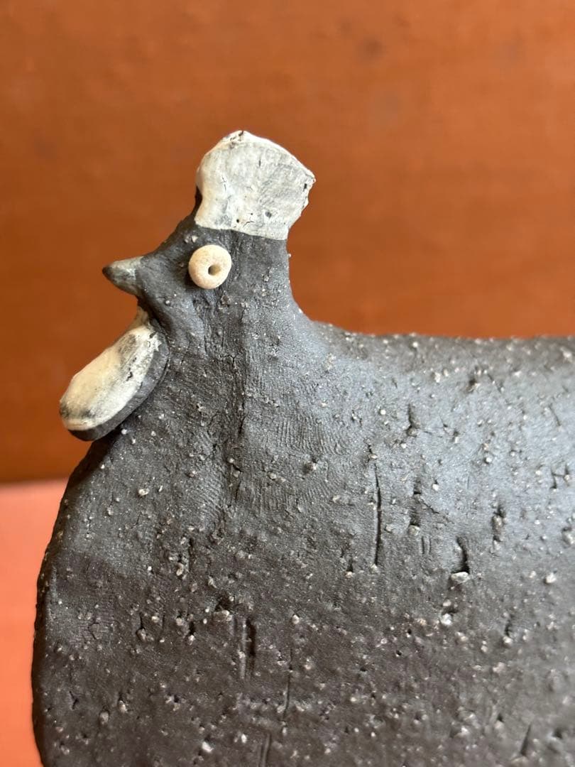 河井寛次郎作色絵草花文鶏形置物　森の一番鶏夜から朝へ　一品物